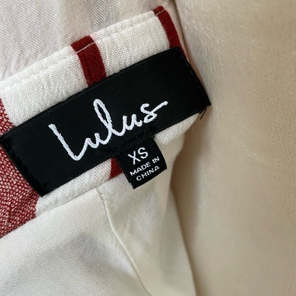 Lulu's Women's Dark Red White Stripped Low Wide Leg Romper Jumpsuit - Picture 8 of 11